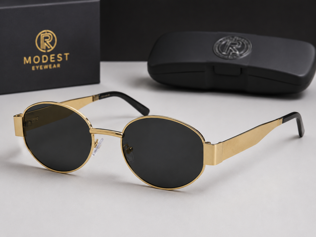 Aura Gold Retro Oval SunglassesBest for: Mobile users and quick reading near the "Add to Cart" button.
