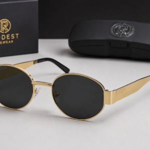 Aura Gold Retro Oval SunglassesBest for: Mobile users and quick reading near the "Add to Cart" button.