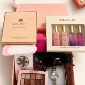 Luxury Women’s Beauty & Fashion Gift Hamper – Premium Makeup, Perfume, Watch & Accessories Combo