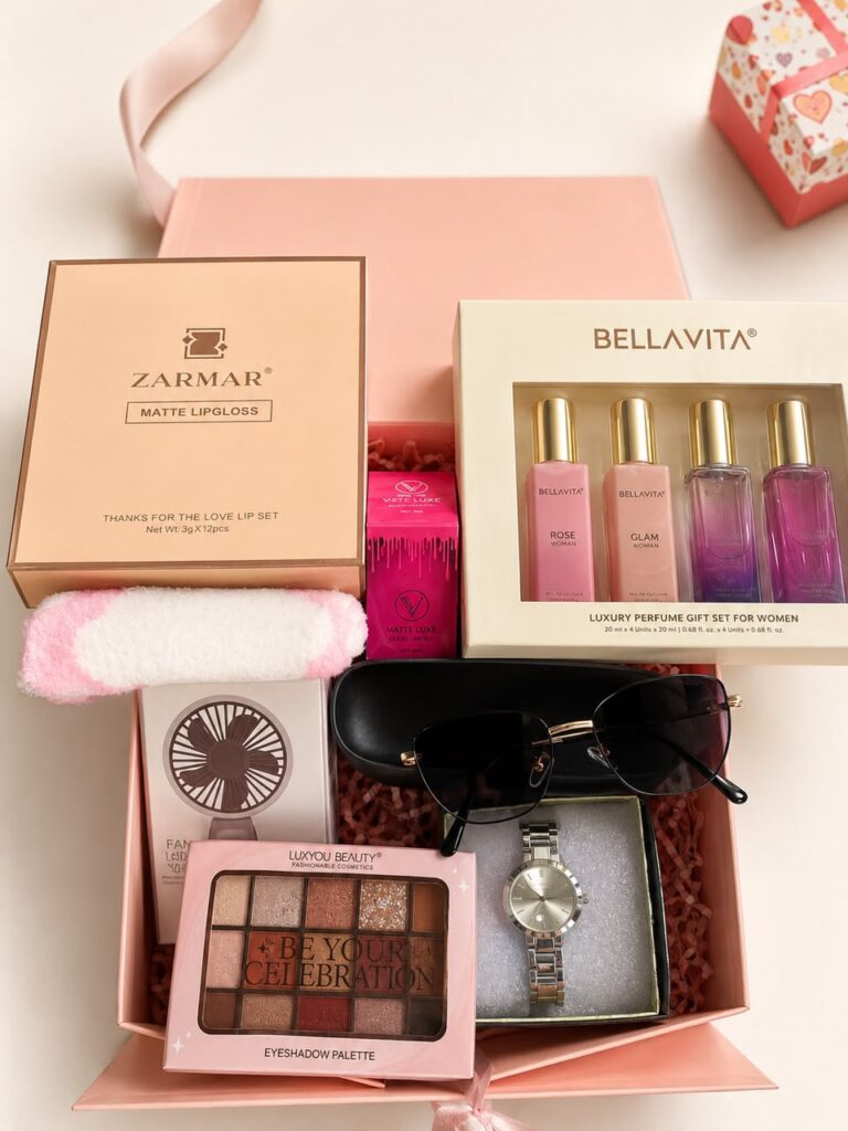 Luxury Women’s Beauty & Fashion Gift Hamper – Premium Makeup, Perfume, Watch & Accessories Combo
