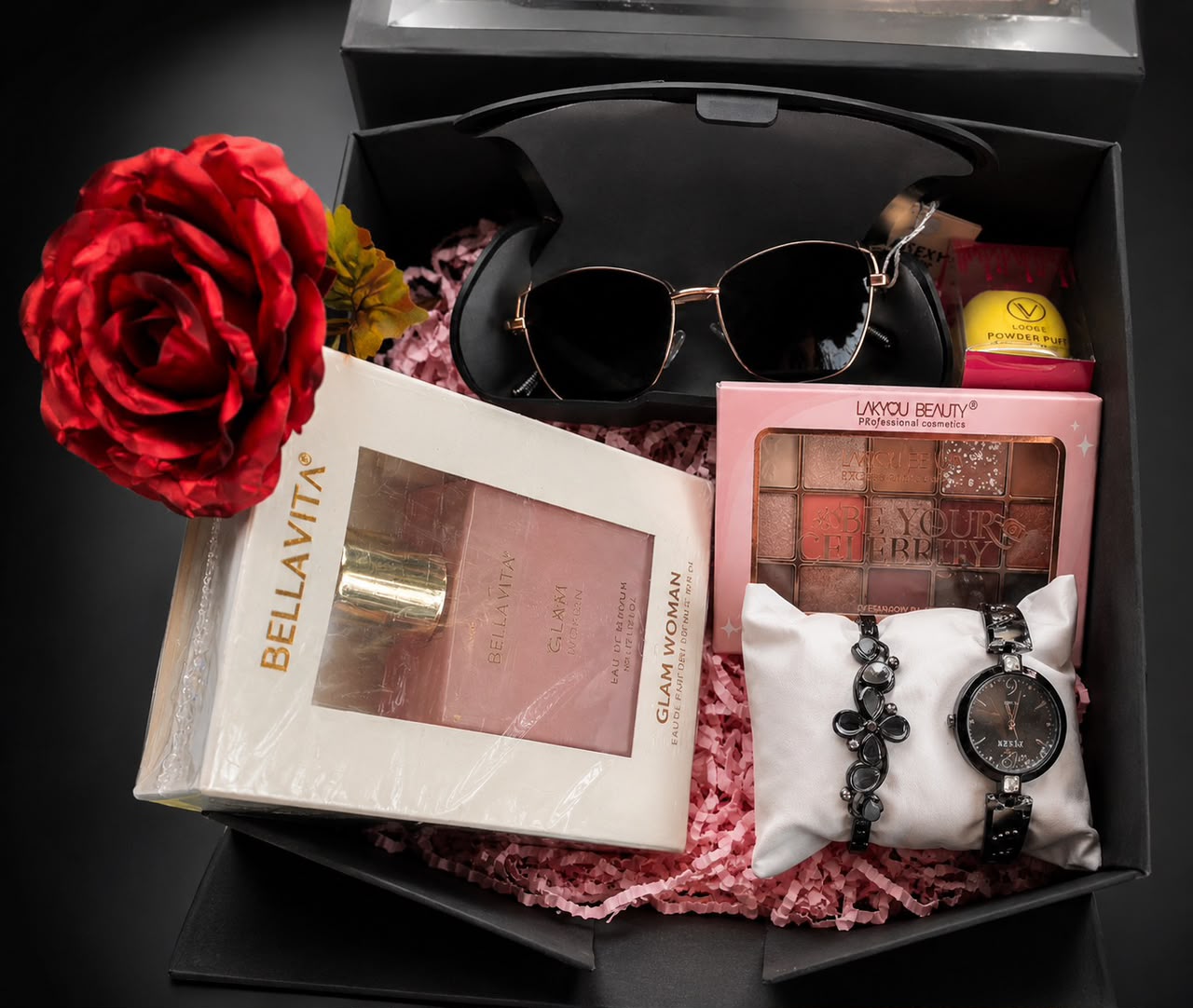 Luxury Women's Beauty Gift Hamper with Perfume, Makeup & Watch